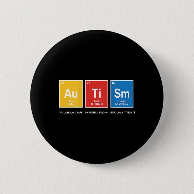 Rückseite Autismuserkennung Periodensystem ASD Fra Button (Vorderseite)