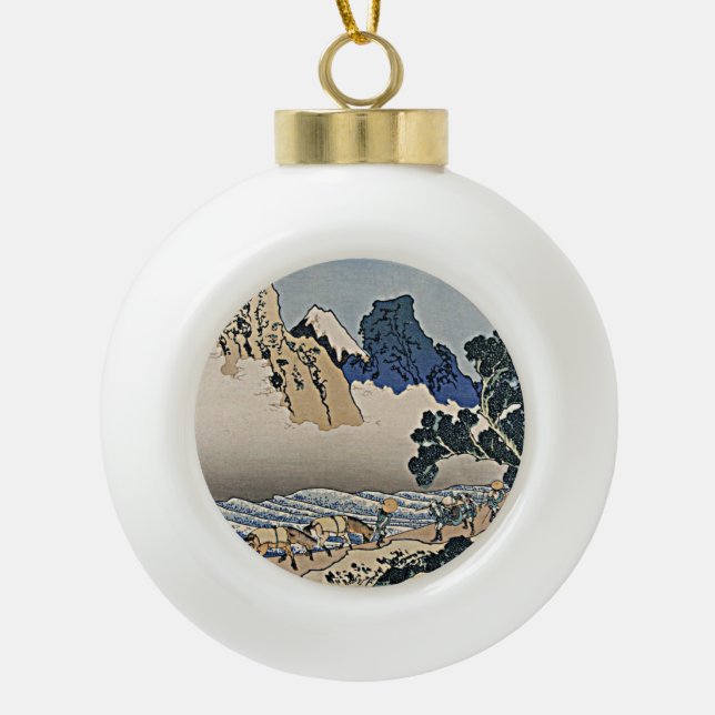 Rückseite des Fuji-Berges vom Minobu-Fluss Hokusai Keramik Kugel-Ornament (Vorderseite)