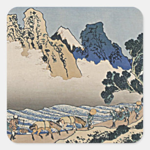 Rückseite des Fuji-Berges vom Minobu-Fluss Hokusai Quadratischer Aufkleber