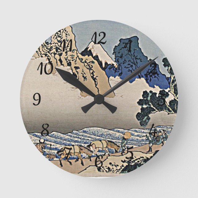 Rückseite des Fuji-Berges vom Minobu-Fluss Hokusai Runde Wanduhr (Vorderseite)