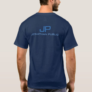 Rückseite Drucken Monogramm Name Mens Navy Blue T-Shirt