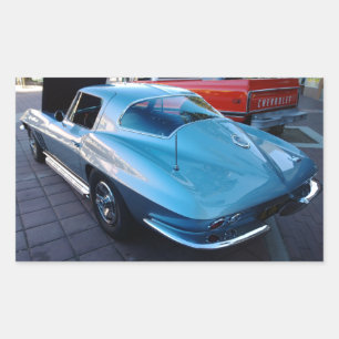 Rückseite eines Classic Sky Blue Chevy Stingray C Rechteckiger Aufkleber