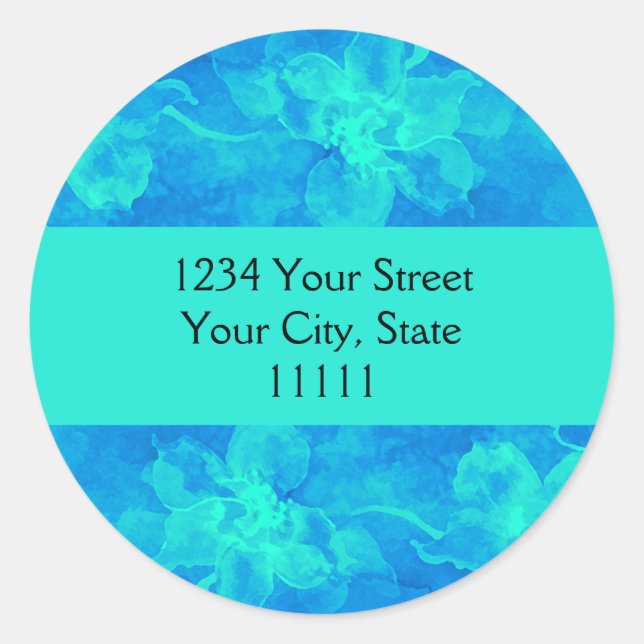 Rücksendeadresse Aqua-Blume Runder Aufkleber (Vorderseite)