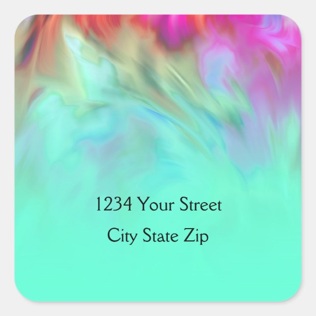 Rücksendeadresse Aqua Gefärbte Krawatte Design Quadratischer Aufkleber (Vorderseite)