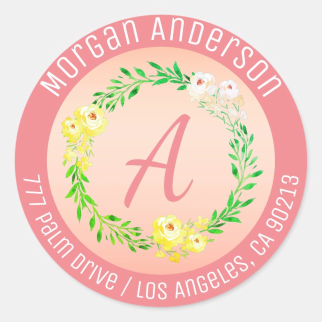 Rücksendeadresse, Aquarellfarben-Blume, Korallensc Runder Aufkleber (Vorderseite)