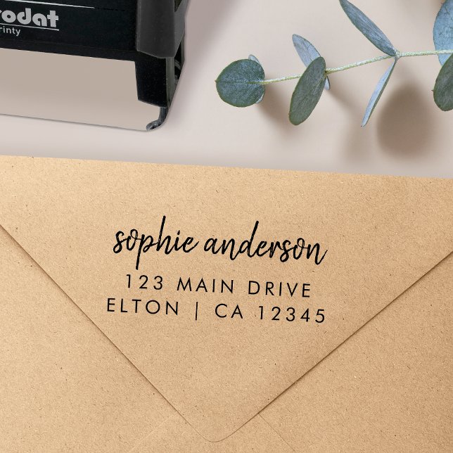 Rücksendeadresse Briefmarke Moderne minimale Selbs Permastempel (Modern handwritten return address stamp by Guava, perfect for weddings small business, and gifts)
