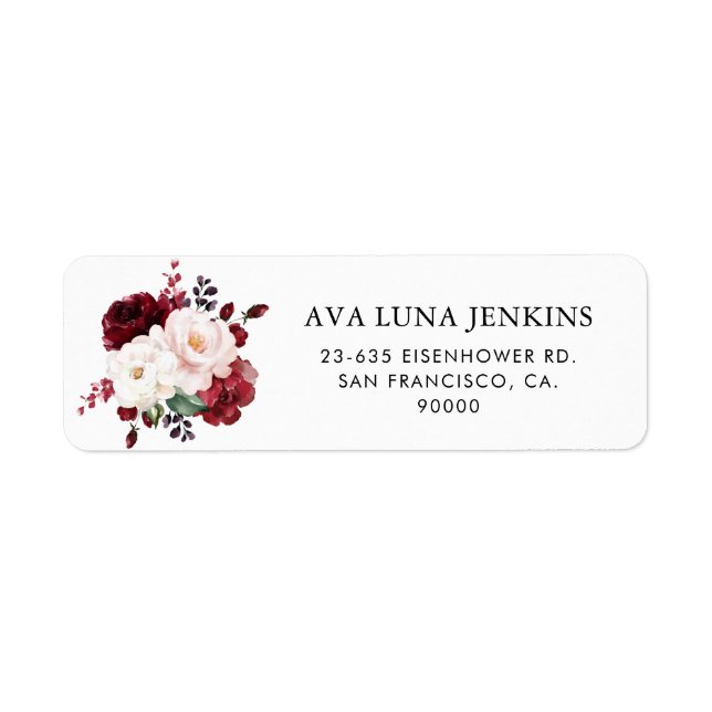 Rücksendeadresse Burgund und Rosa Blüten (Vorne)