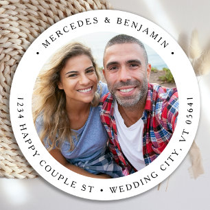 Rücksendeadresse Couple Foto Elegante Einfach Runder Aufkleber