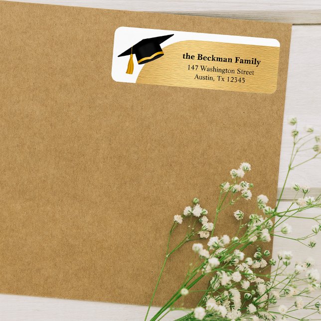 Rücksendeadresse der Black Gold Graduation Cap (Black Gold Graduation Cap Return Address Label)