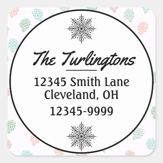 Rücksendeadresse der handbemalten Weihnachtskiefer Quadratischer Aufkleber (Vorderseite)