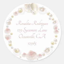 Rücksendeadresse der hübschen Muscheln und Perlen Runder Aufkleber