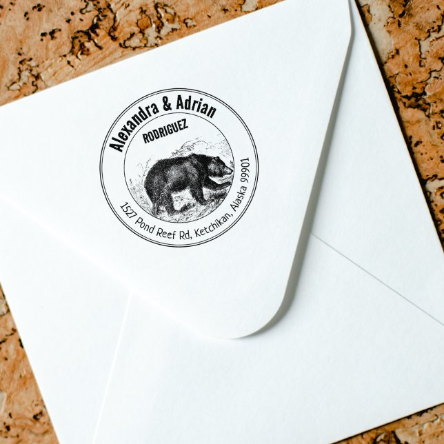 Rücksendeadresse der Vintagen Bärenfamilie, Kreis Gummistempel (Von Creator hochgeladen)