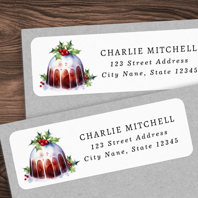 Rücksendeadresse der Weihnachtspudding Aquarell (Red cardinal watercolor Christmas return address Label)