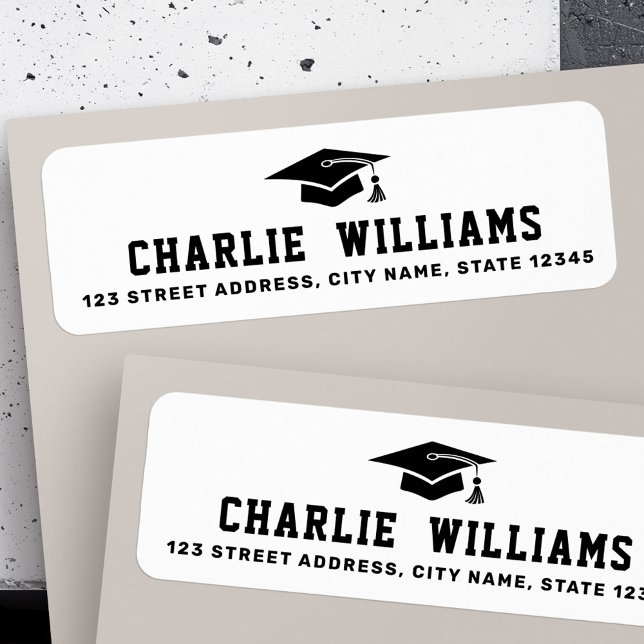 Rücksendeadresse der weißen Graduierung (White graduation cap return address label)