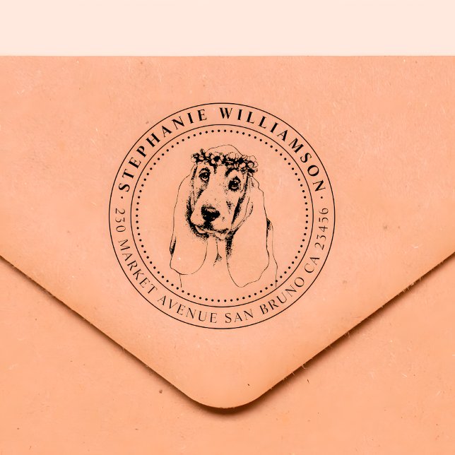 Rücksendeadresse des Basset Hound Dog Illustration Gummistempel (Von Creator hochgeladen)