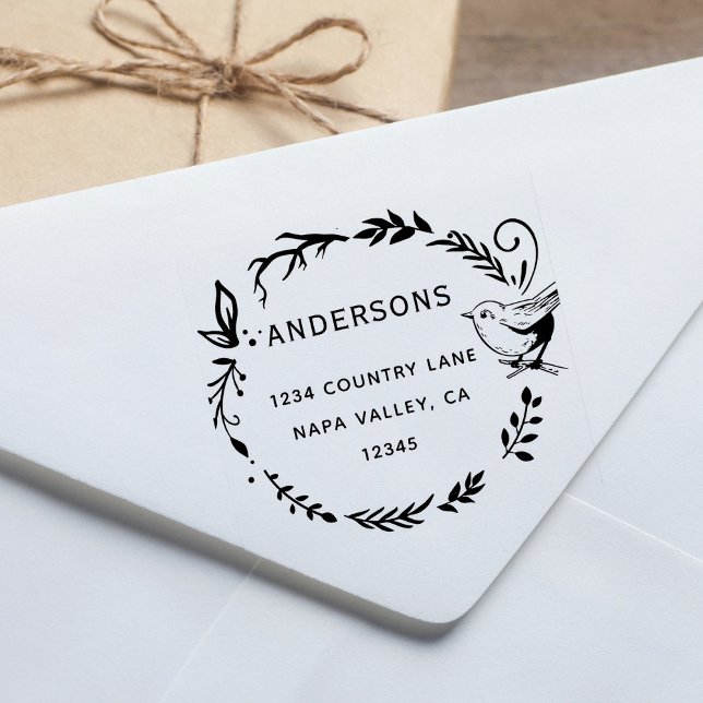 Rücksendeadresse des Vogels und des botanischen Kr Gummistempel (Von Creator hochgeladen)