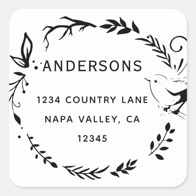 Rücksendeadresse des Vogels und des botanischen Kr Quadratischer Aufkleber (Vorderseite)