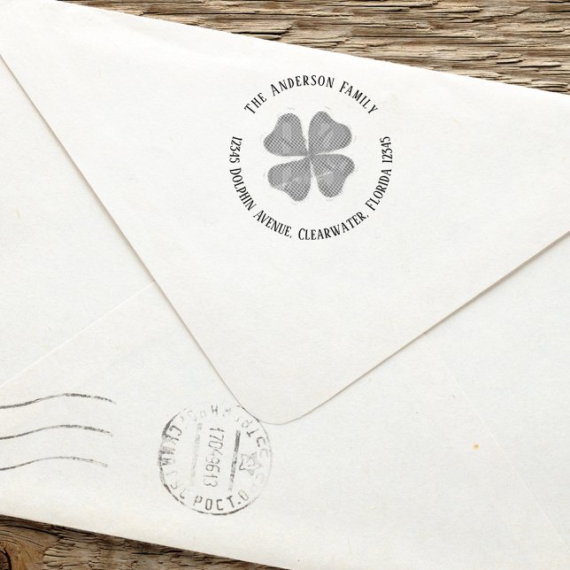 Rücksendeadresse Einfache Vierblättriges Kleeblatt Permastempel (Four leaf clover custom personalized return address stamp. )