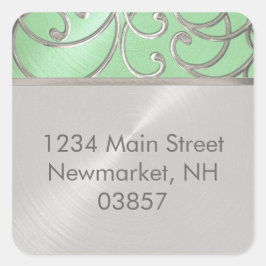 Rücksendeadresse Elegant Mint Green Silver Filigre Quadratischer Aufkleber