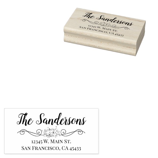 Rücksendeadresse Familienname Blumenschrift Rose Gummistempel (Stempel)