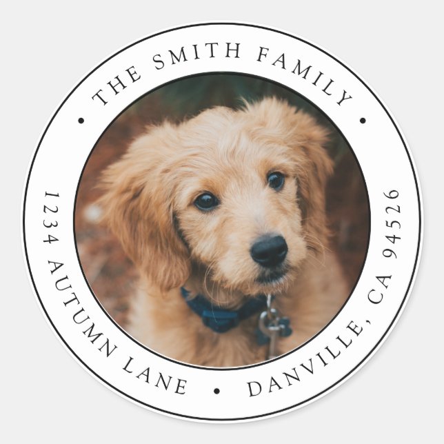 Rücksendeadresse für benutzerdefinierte Round-Foto Runder Aufkleber (Vorderseite)