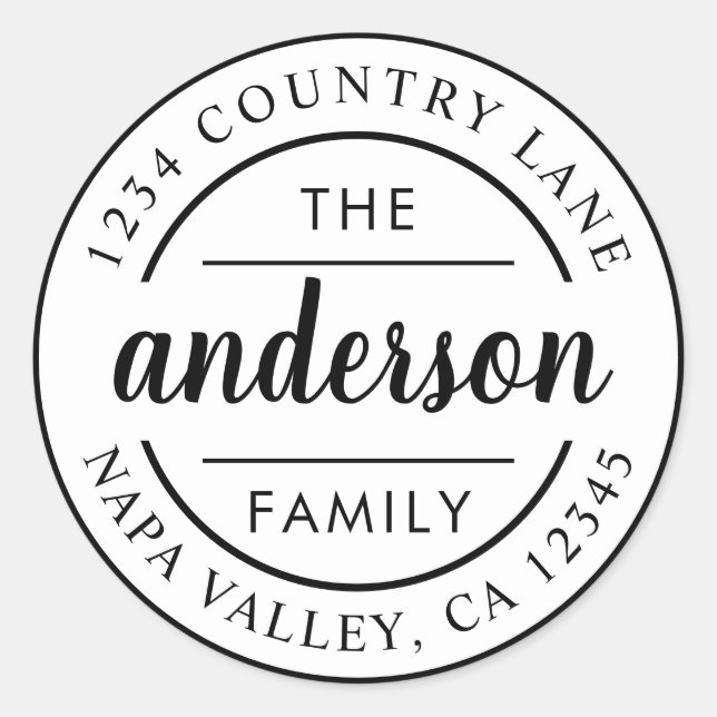 Rücksendeadresse für benutzerdefinierte Skriptfami Runder Aufkleber (Vorderseite)