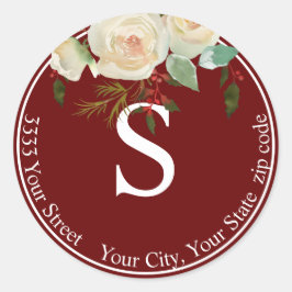 Rücksendeadresse für das Monogramm des Burgundy Fl Runder Aufkleber
