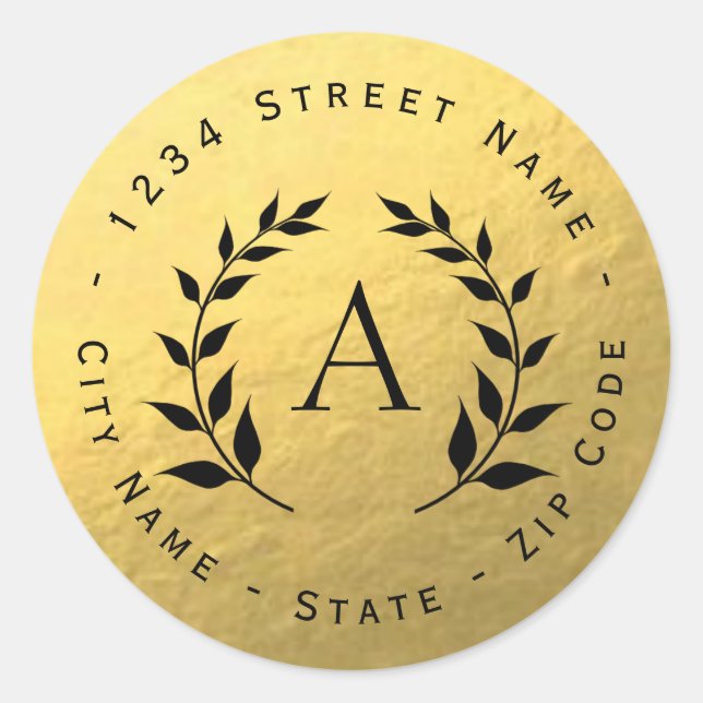 Rücksendeadresse für das Monogramm des Goldumlaufw Runder Aufkleber (Vorderseite)