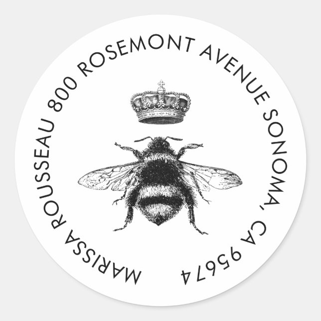 Rücksendeadresse für das Queen Bee Logo Runder Aufkleber (Vorderseite)
