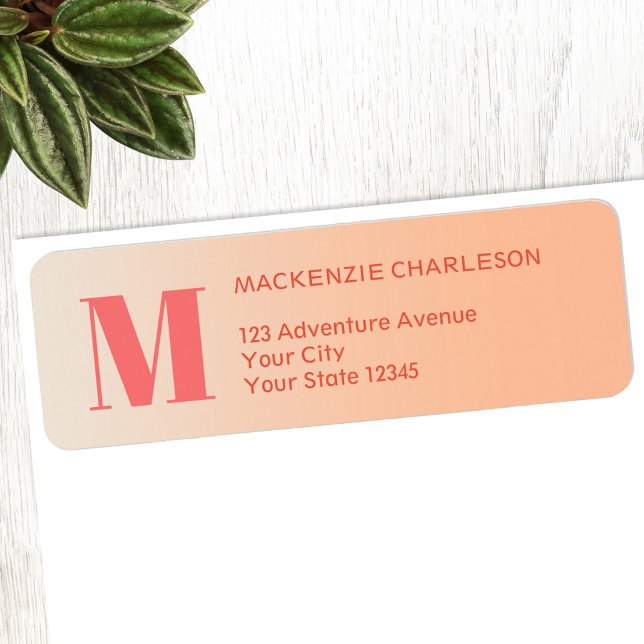 Rücksendeadresse für die erste Pfirsichlinie (Modern monogram peach gradient return address label)
