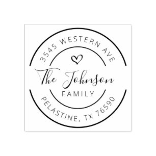 Rücksendeadresse für Familienname, rundes Logo Gum Gummistempel