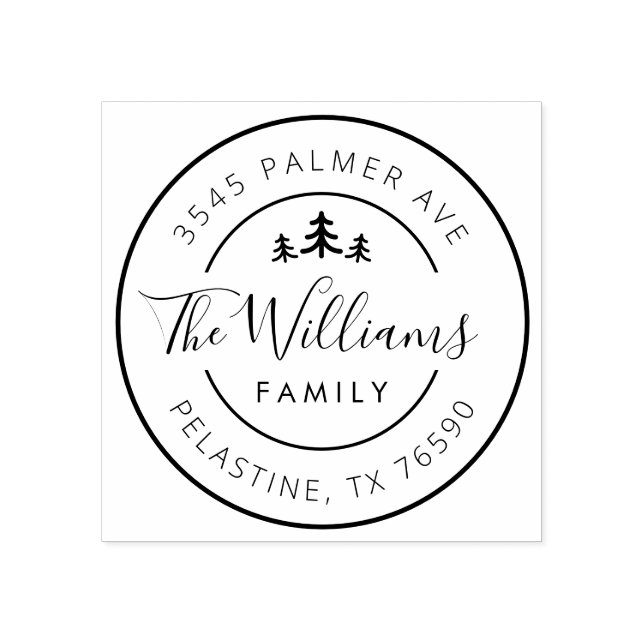 Rücksendeadresse für Familienname: rundes Logo Gummistempel (Prägung)