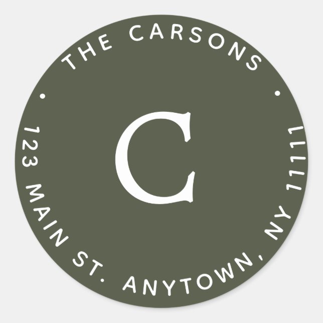 Rücksendeadresse für Forest Green Monogram Runder Aufkleber (Vorderseite)