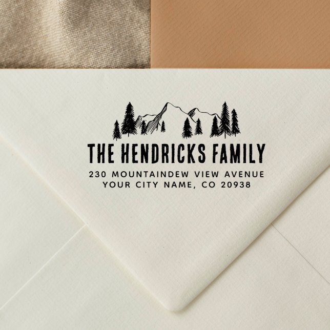 Rücksendeadresse für Gebirge und Pinien Gummistempel (Rubber Stamp Mock-up)