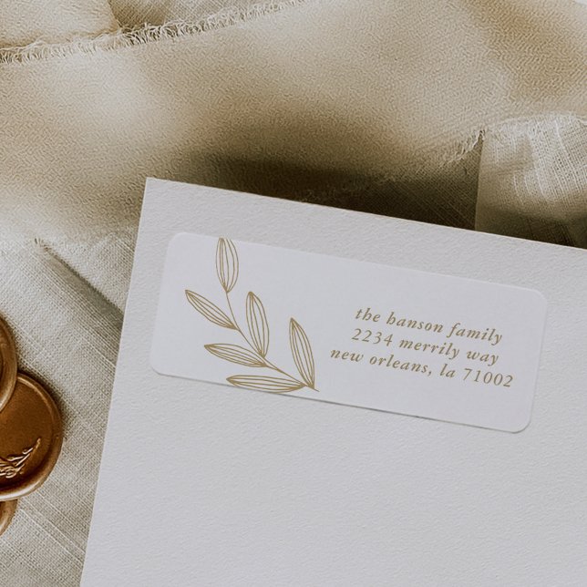 Rücksendeadresse für Golden Sprout (Hand-drawn sprout botanical white and golden return address label.)