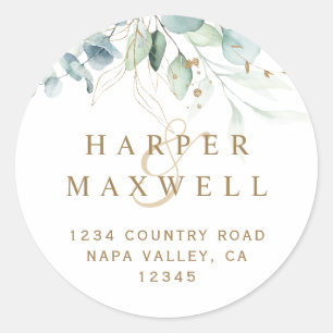 Rücksendeadresse für goldene und grüne Botanische Runder Aufkleber