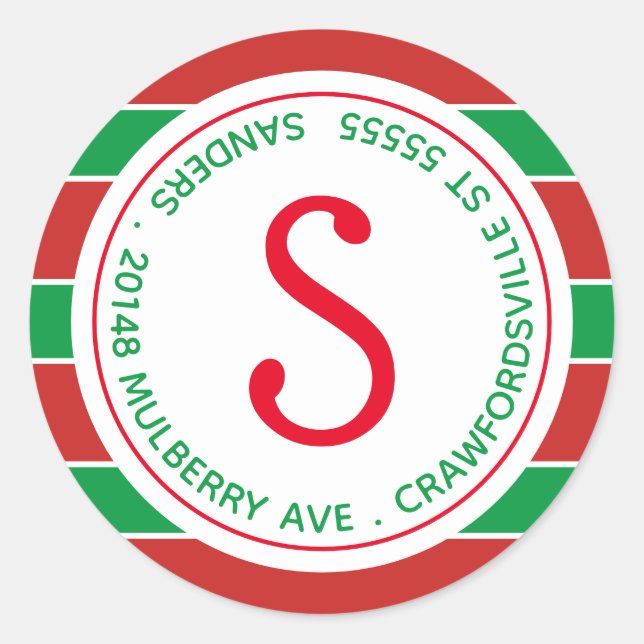 Rücksendeadresse für herkömmliche Monogramm-Streif Runder Aufkleber (Vorderseite)