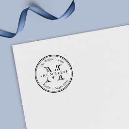 Rücksendeadresse für Monogramm runder Grenzname Permastempel