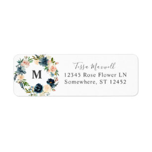 Rücksendeadresse für Navy & Dusty Blue Pink Floral