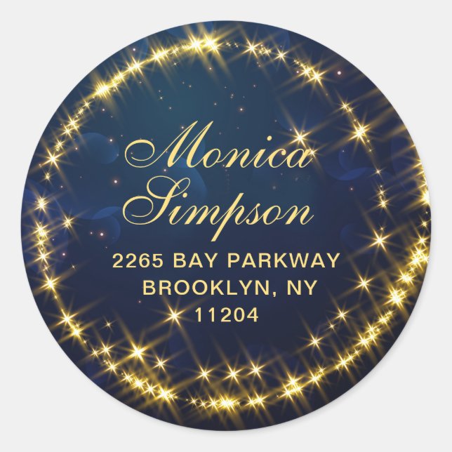 Rücksendeadresse für Navy Sparkle Snowflakes Runder Aufkleber (Vorderseite)