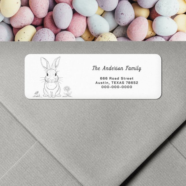Rücksendeadresse für niedliche Rabbit-Linie (Cute Rabbit Line Art Return Address Label)