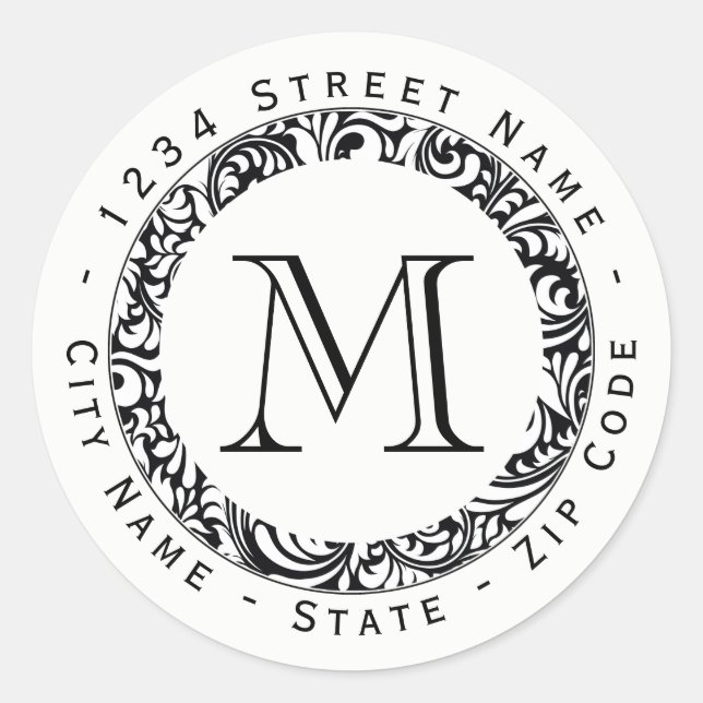 Rücksendeadresse für Schwarzweiß-Muster Runder Aufkleber (Vorderseite)