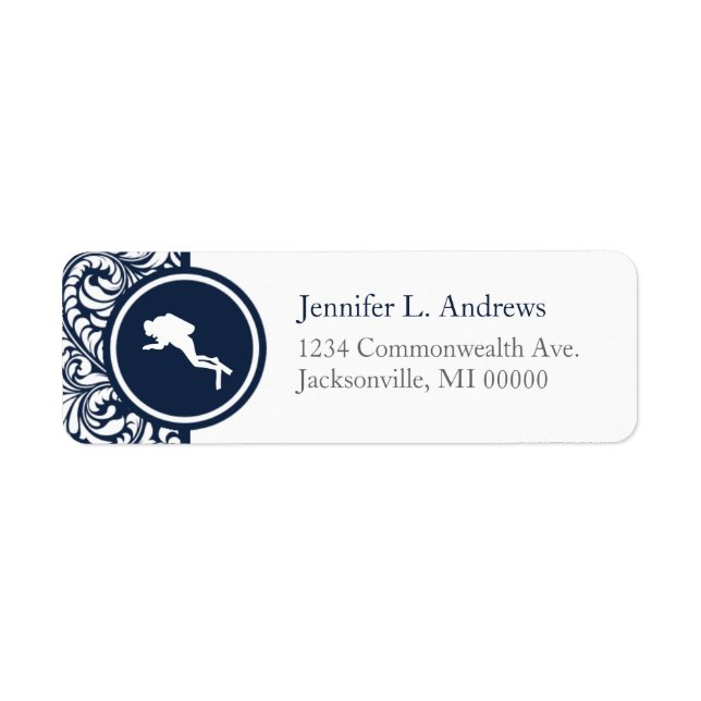Rücksendeadresse für Scuba Diver Navy Farbe Damask (Vorne)