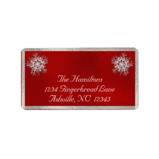 Rücksendeadresse für Snowflake & Ribbon - Rot Adressaufkleber