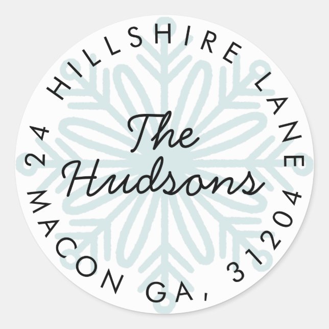 Rücksendeadresse für Snowflake Runder Aufkleber (Vorderseite)