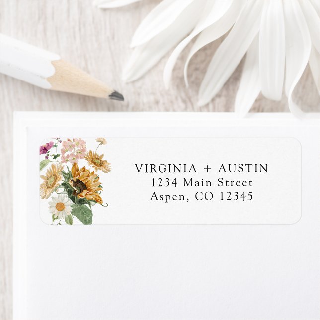 Rücksendeadresse für Sonnenblumen (Elegant Sunflower Wildflower Return Address Label by Painted Paperie
)