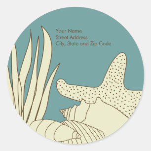 Rücksendeadresse für Strand - Creme & Blue Runder Aufkleber