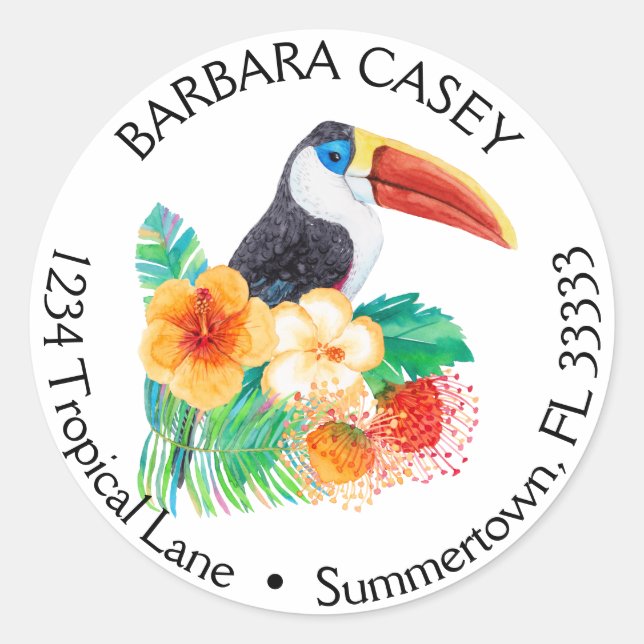 Rücksendeadresse für tropischen Toucan Runder Aufkleber (Vorderseite)