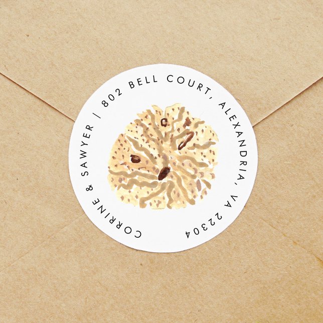 Rücksendeadresse für Wasserfarben Runder Aufkleber (Seashell return address label round sticker.)