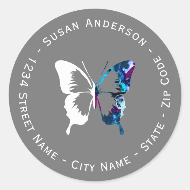 Rücksendeadresse für Weißfarben-Schmetterlinge Runder Aufkleber (Vorderseite)